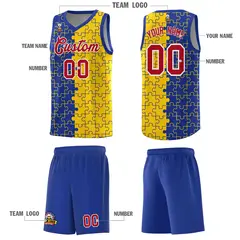 Royal Gold Puzzle Pattern Splid Basketball Kits 5