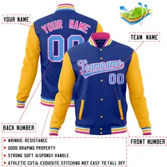 Royal Gold Raglan Full-Snap Varsity Letterman Baseball Jacket 4