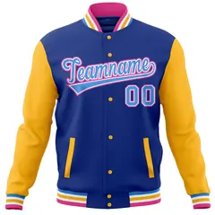 Royal Gold Raglan Full-Snap Varsity Letterman Baseball Jacket 5