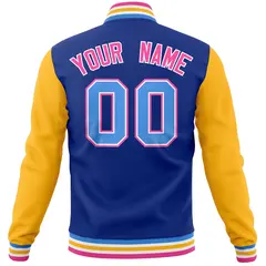 Royal Gold Raglan Full-Snap Varsity Letterman Baseball Jacket 6