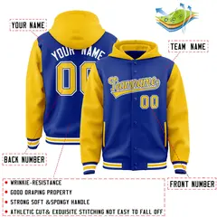 Royal Gold Raglan Full-Snap Varsity Two Tone Letterman Jacket Hoodie 4