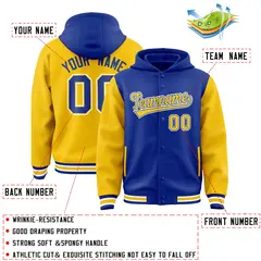 Royal Gold Raglan Full-Snap Varsity Two Tone Letterman Jacket Hoodie 4