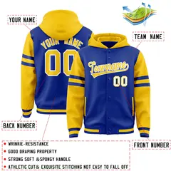 Royal Gold Raglan Three Stripes Varsity Letterman Hoodie 4