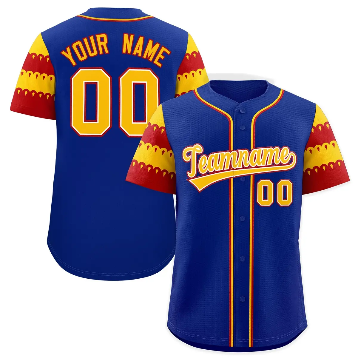 Royal Gold Red Flag Lace Sleeve Baseball Jersey