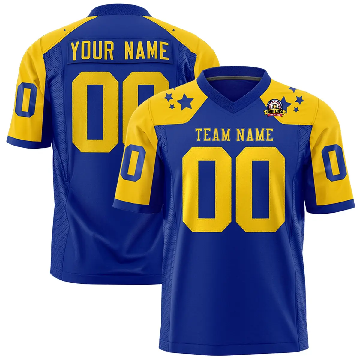 Royal Gold Shoulder Star Pattern Flag Football Jersey
