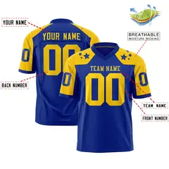 Royal Gold Shoulder Star Pattern Flag Football Jersey 2