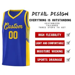 Royal Gold Side Stripe Fashion Sports Basketball Jersey 5