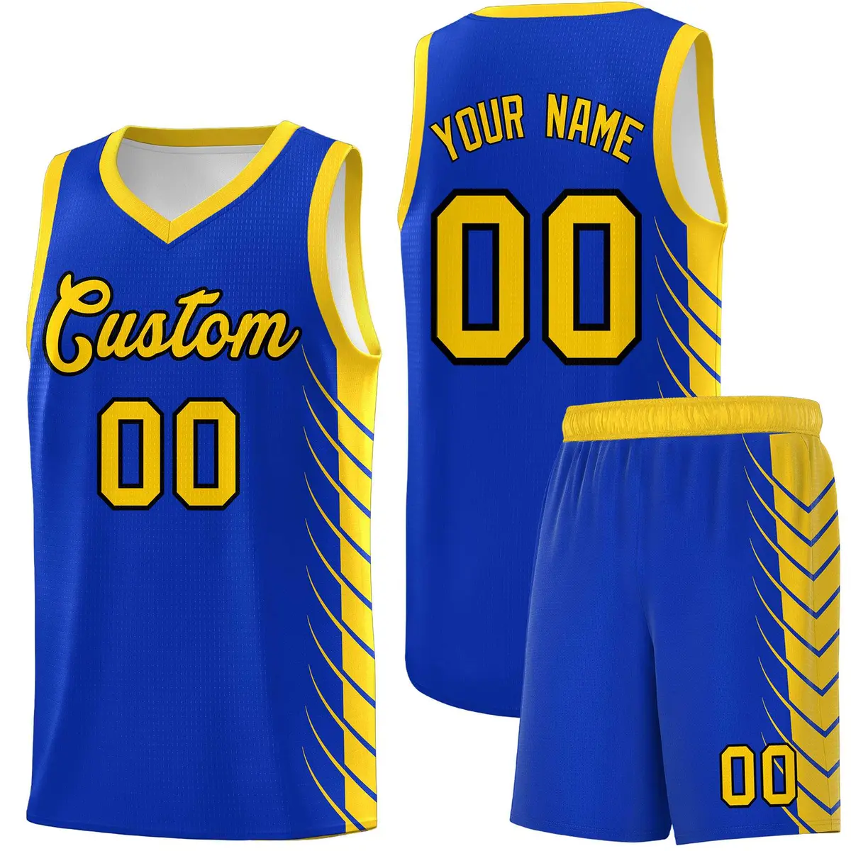 Royal Gold Side Symmetrical Line Pattern Basketball Jersey
