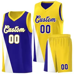Royal Gold Slanting Two Lines Color Block Basketball Jersey 1