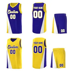 Royal Gold Slanting Two Lines Color Block Basketball Jersey 2