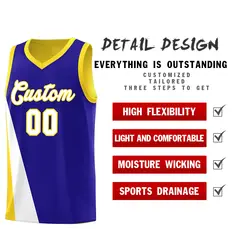 Royal Gold Slanting Two Lines Color Block Basketball Jersey 3