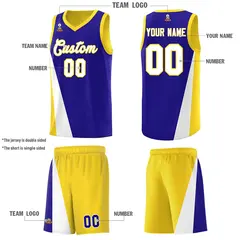 Royal Gold Slanting Two Lines Color Block Basketball Jersey 5