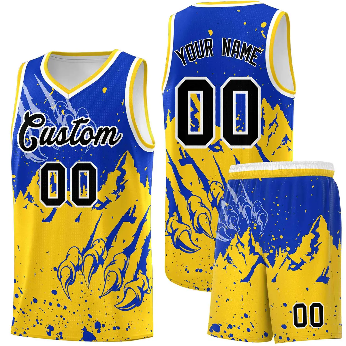Royal Gold Snow Mountain Beast Pattern Basketball Jersey