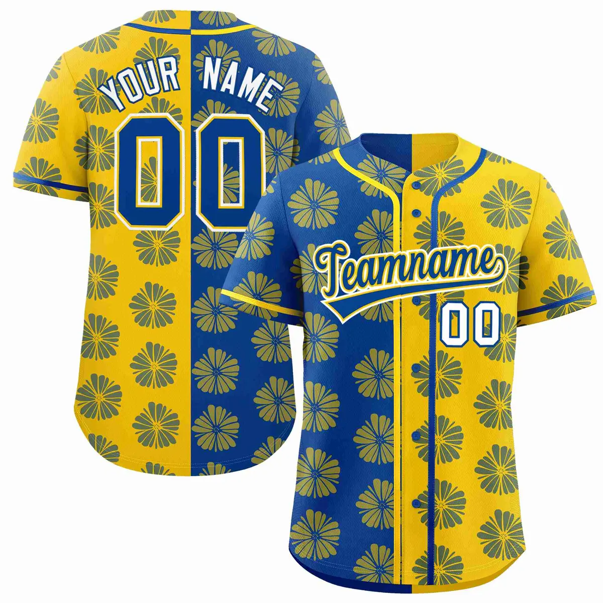 Royal Gold Split Flower Graffiti Authentic Baseball Jersey