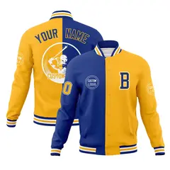 Royal Gold Split Full-Snap Varsity Letterman Baseball Jacket