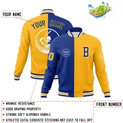 Royal Gold Split Full-Snap Varsity Letterman Baseball Jacket 4