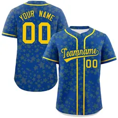 Royal Gold Star Graffiti Pattern Authentic Baseball Jersey 1