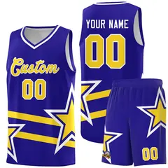 Royal Gold Star Pattern Double Lines Basketball Kits 1