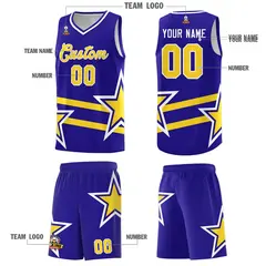 Royal Gold Star Pattern Double Lines Basketball Kits 5