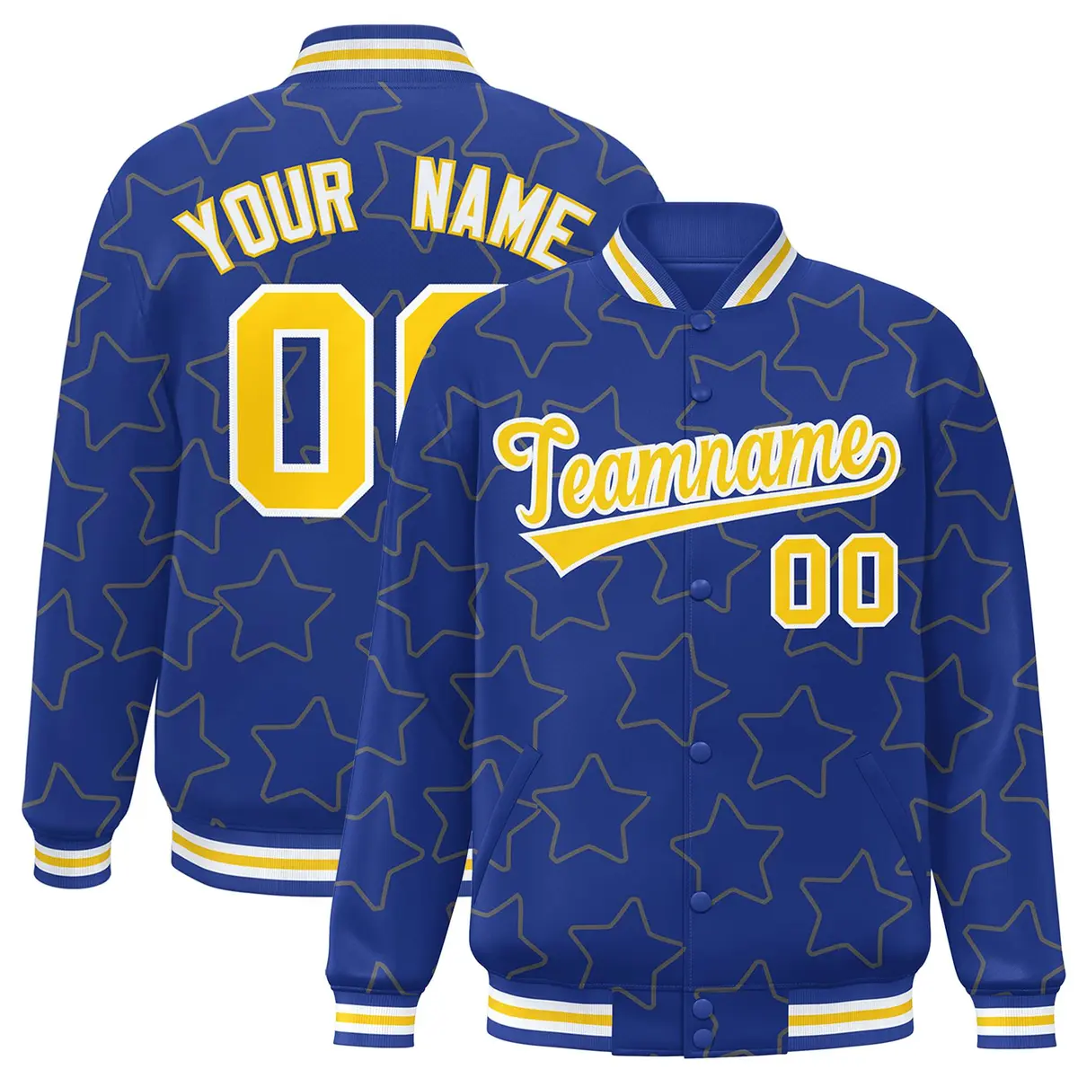 Royal Gold Star Pattern Varsity Letterman Baseball Jacket