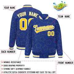 Royal Gold Star Pattern Varsity Letterman Baseball Jacket 2