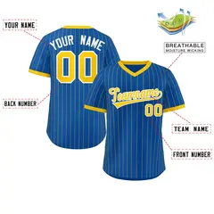 Royal Gold Stripe Authentic Pullover Baseball Jersey 2