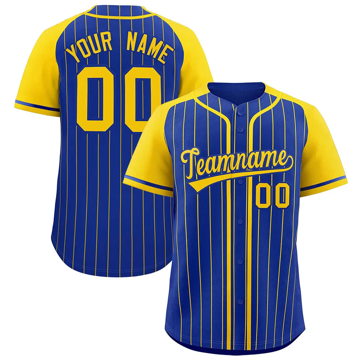 Royal Gold Stripe Raglan Sleeves Fashion Baseball Jersey