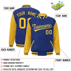 Royal Gold Stripe Raglan Varsity Bomber Jacket 2