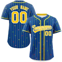 Royal Gold Stripe Star Pattern Authentic Baseball Jersey 1