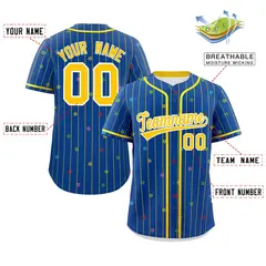 Royal Gold Stripe Star Pattern Authentic Baseball Jersey 2