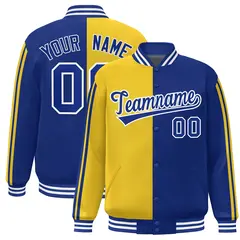 Royal Gold Two Tone Color Block Varsity Bomber Jacket 1