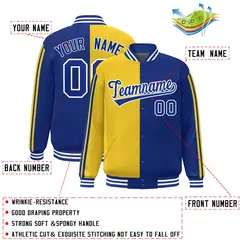 Royal Gold Two Tone Color Block Varsity Bomber Jacket 2