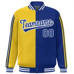 Royal Gold Two Tone Color Block Varsity Bomber Jacket 3