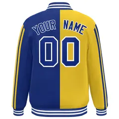 Royal Gold Two Tone Color Block Varsity Bomber Jacket 4