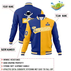 Royal Gold Two Tone Raglan Sleeves Varsity Letterman Jacket 4
