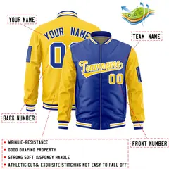 Royal Gold Two-Tone Varsity Letterman Bomber Jacket 2