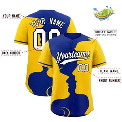 Royal Gold Valentine's Day Couple Silhouettes Baseball Jersey 3
