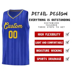 Royal Gold Vertical Stripe Basketball Team Jersey 4