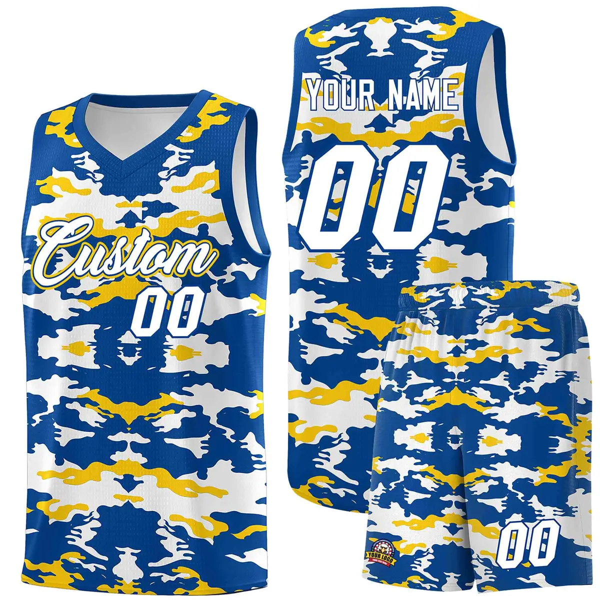 Royal Gold-White Camo Basketball Jersey