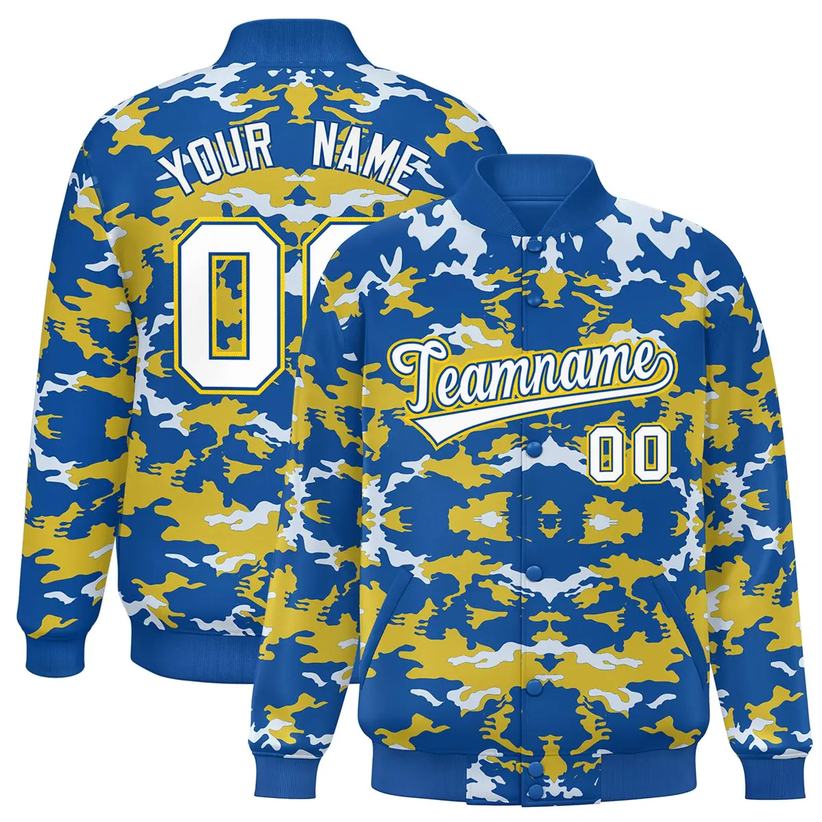 Royal Gold-White Camo Varsity Letterman Jacket