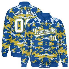 Royal Gold-White Camo Varsity Letterman Jacket 1