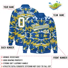 Royal Gold-White Camo Varsity Letterman Jacket 2