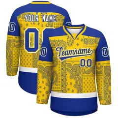 Royal Gold White Cashew Flower Graffiti V-Neck Hockey Jersey 1