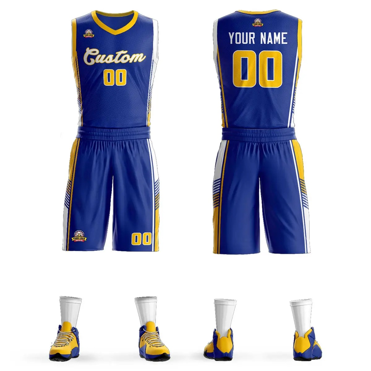 Royal Gold White Classic Basketball Jersey Sets