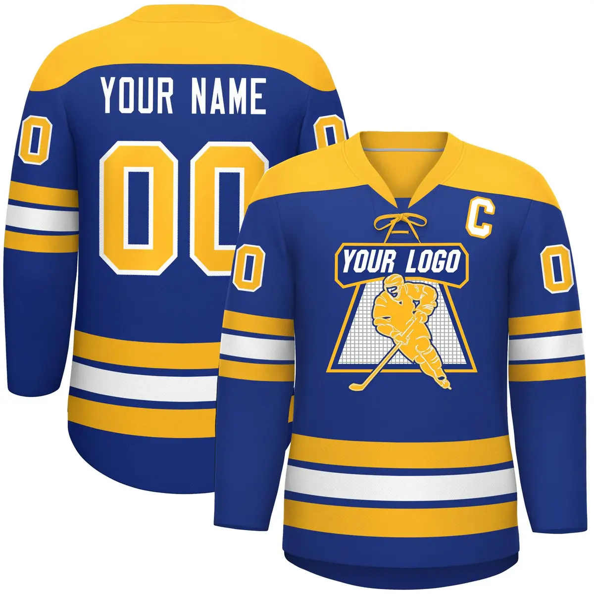 Royal Gold White Classic Lace-Up Neck Hockey Jersey