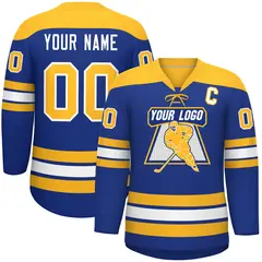 Royal Gold White Classic Lace-Up Neck Hockey Jersey