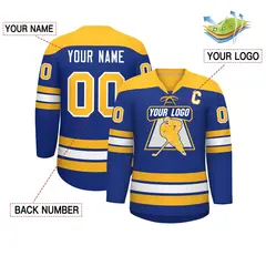 Royal Gold White Classic Lace-Up Neck Hockey Jersey 2