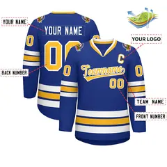 Royal Gold-White Classic Style Hockey Jersey 2