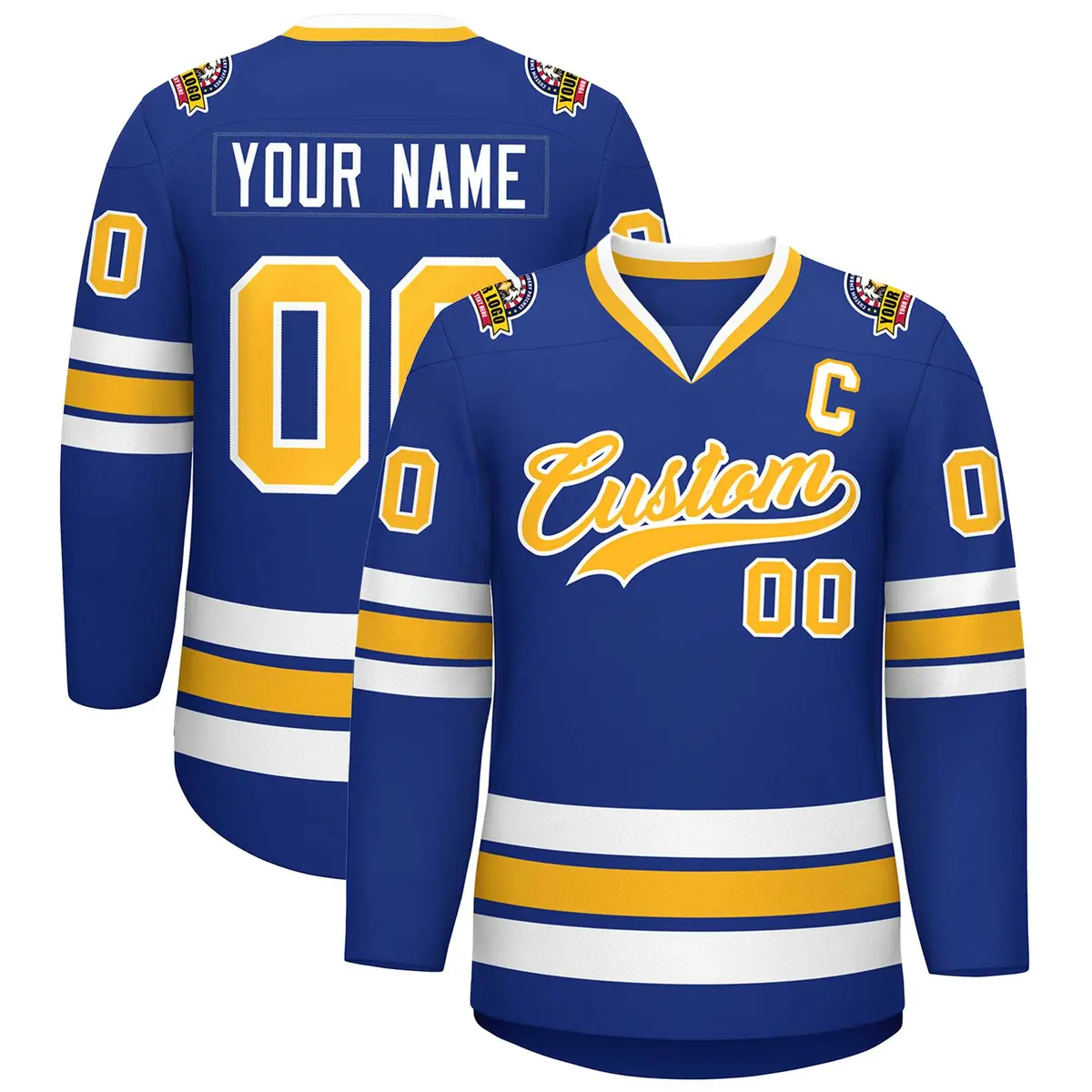 Royal Gold-White Classic Style Hockey Jersey