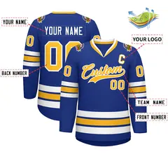 Royal Gold-White Classic Style Hockey Jersey 2